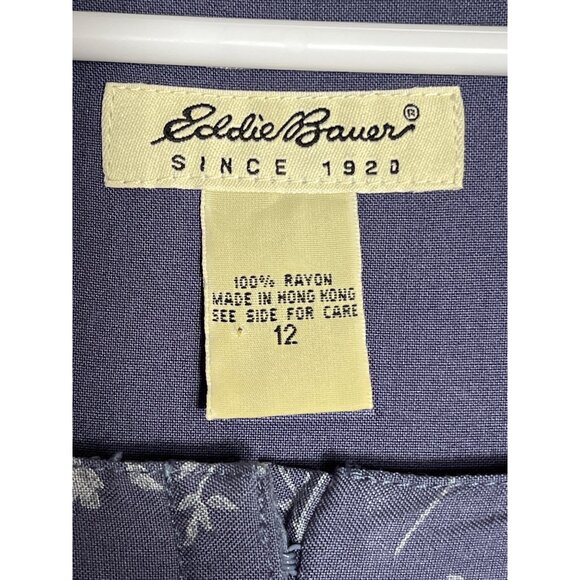 Eddie Bauer Dress Blue Vtg Maxi Rayon Cottage Modest Grunge Teacher Women 12 - Picture 3 of 9